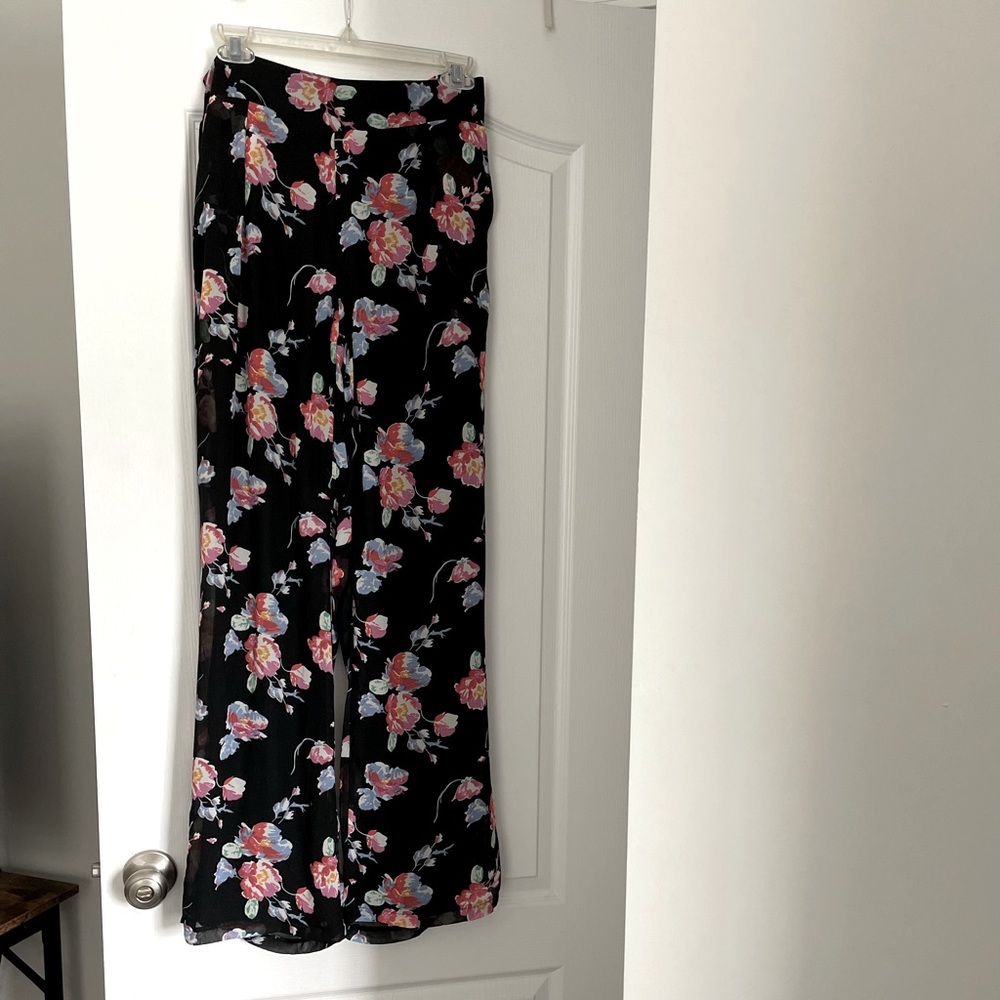 Floral mesh wide leg pants